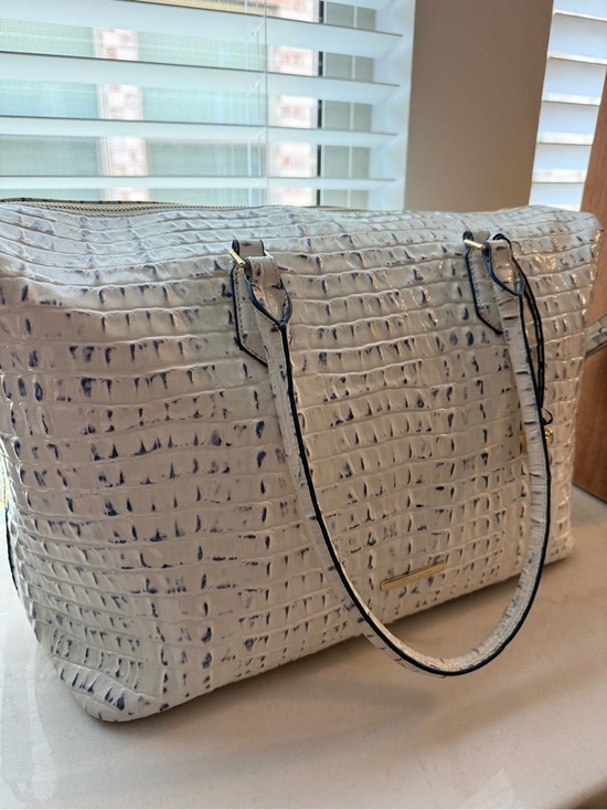 Brahmin Handbags - Brahmin Weekender Cream Croc-Embossed Travel Tote with Navy Trim